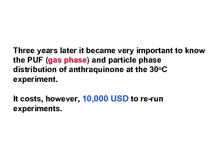 Three years later it became very important to know the PUF (gas phase) and