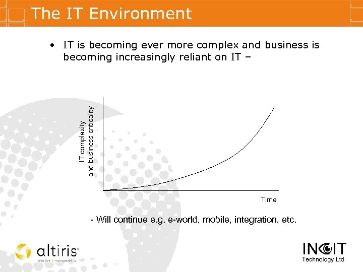 The IT Environment IT complexity and business criticality • IT is becoming ever more