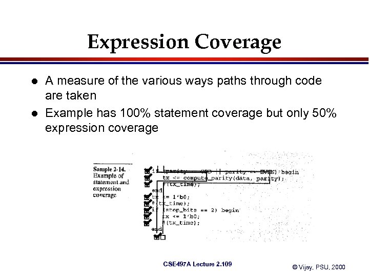 Expression Coverage l l A measure of the various ways paths through code are