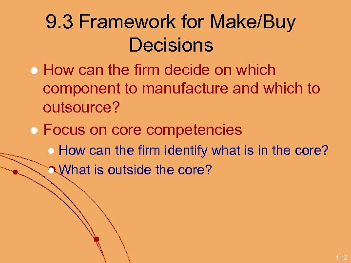 9. 3 Framework for Make/Buy Decisions How can the firm decide on which component