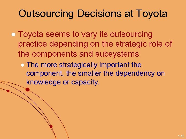 Outsourcing Decisions at Toyota l Toyota seems to vary its outsourcing practice depending on