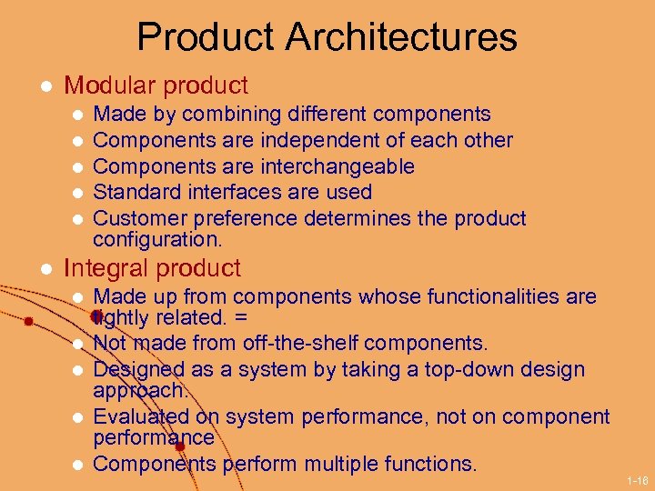 Product Architectures l Modular product l l l Made by combining different components Components
