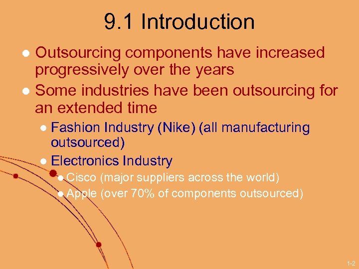 9. 1 Introduction Outsourcing components have increased progressively over the years l Some industries