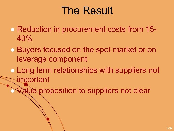The Result Reduction in procurement costs from 1540% l Buyers focused on the spot