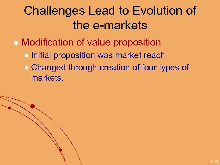 Challenges Lead to Evolution of the e-markets l Modification of value proposition Initial proposition