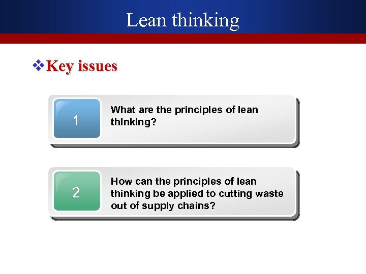 Lean thinking v. Key issues 1 What are the principles of lean thinking? 2