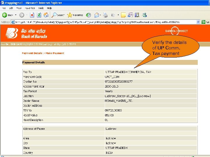 Verify the details of UP Comm. Tax payment 