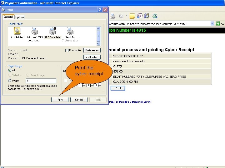 Print the cyber receipt 