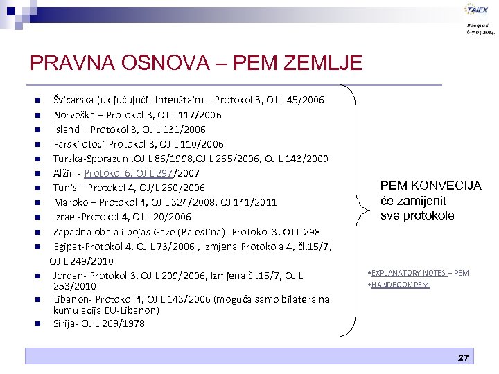 PRAVNA OSNOVA – PEM ZEMLJE Švicarska (uključujući Lihtenštajn) – Protokol 3, OJ L 45/2006