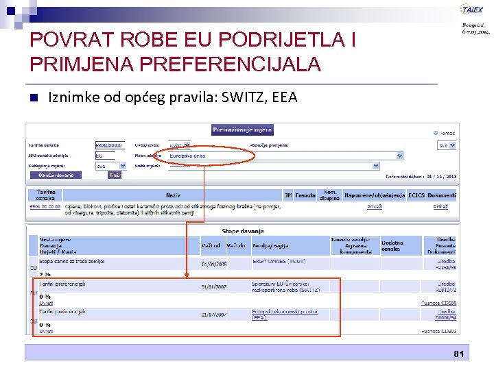 POVRAT ROBE EU PODRIJETLA I PRIMJENA PREFERENCIJALA n Iznimke od općeg pravila: SWITZ, EEA