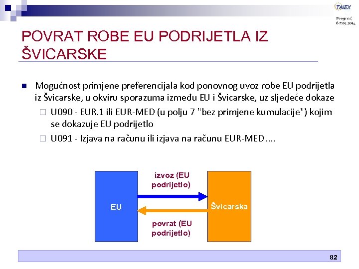 POVRAT ROBE EU PODRIJETLA IZ ŠVICARSKE n Mogućnost primjene preferencijala kod ponovnog uvoz robe