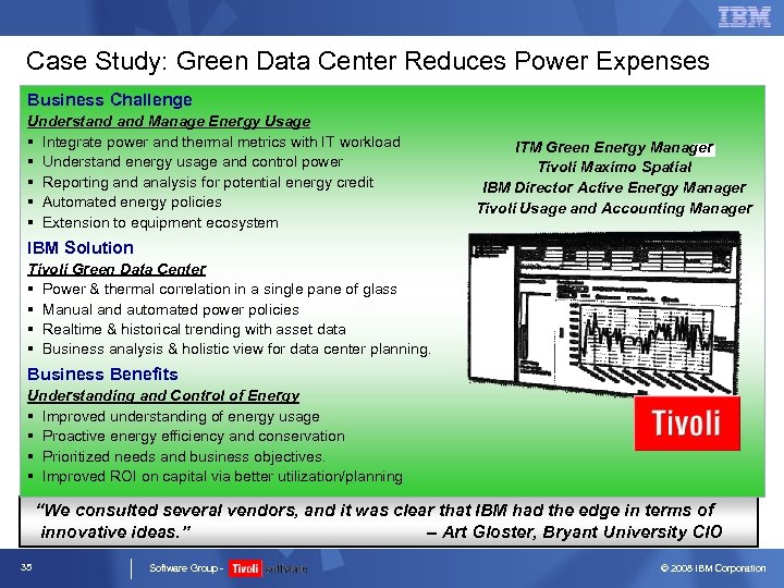 Case Study: Green Data Center Reduces Power Expenses Business Challenge Understand Manage Energy Usage