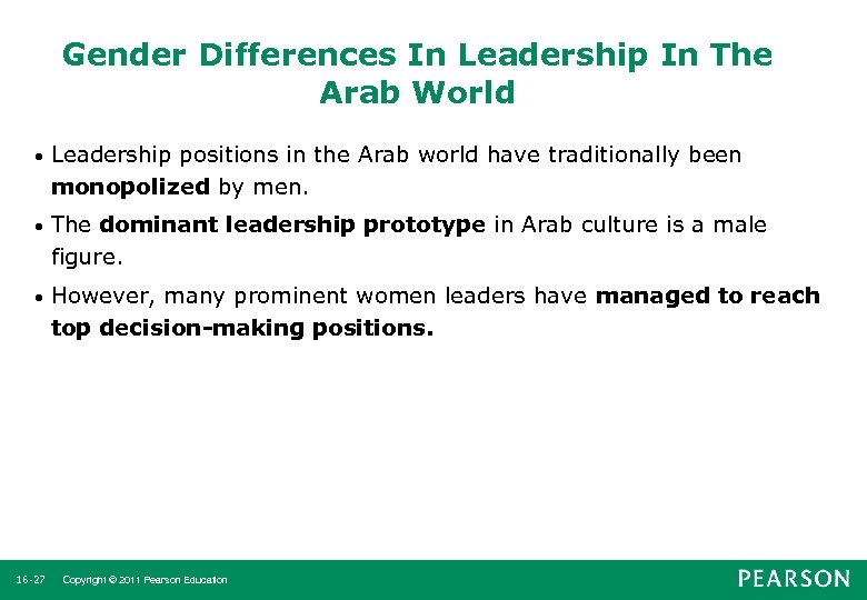 Gender Differences In Leadership In The Arab World • Leadership positions in the Arab