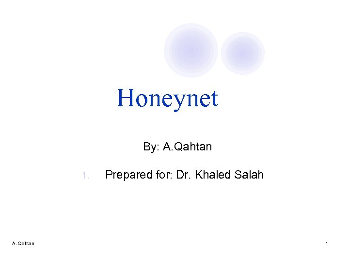 Honeynet By: A. Qahtan 1. A. Qahtan Prepared for: Dr. Khaled Salah 1 