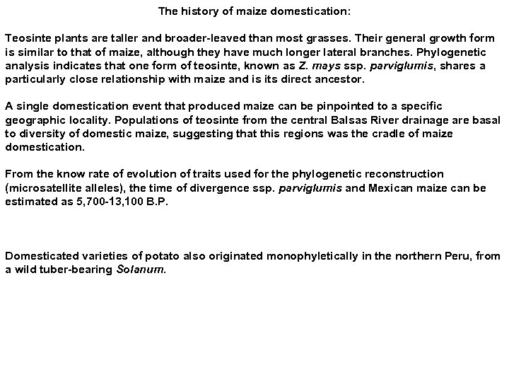 The history of maize domestication: Teosinte plants are taller and broader-leaved than most grasses.