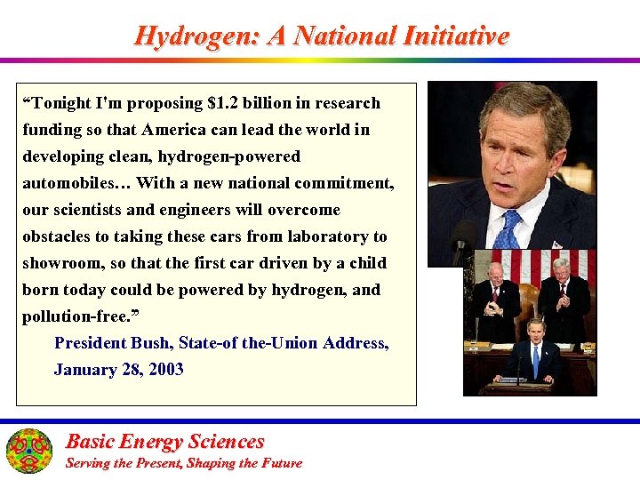 Hydrogen: A National Initiative “Tonight I'm proposing $1. 2 billion in research funding so