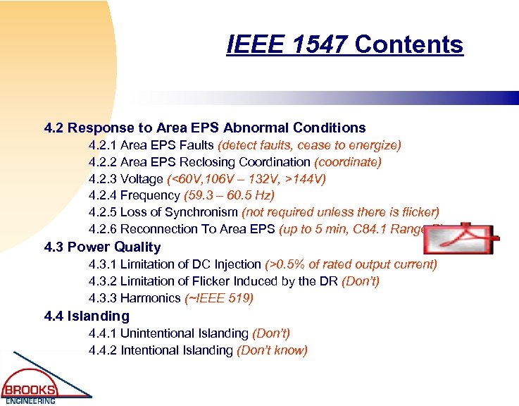 IEEE 1547 Contents 4. 2 Response to Area EPS Abnormal Conditions 4. 2. 1