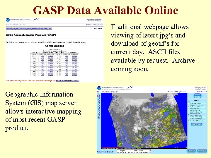 GASP Data Available Online Traditional webpage allows viewing of latest jpg’s and download of