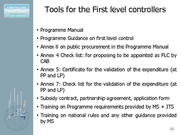 Tools for the First level controllers • Programme Manual • Programme Guidance on first