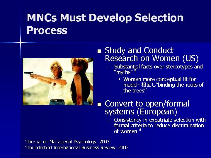MNCs Must Develop Selection Process n Study and Conduct Research on Women (US) –