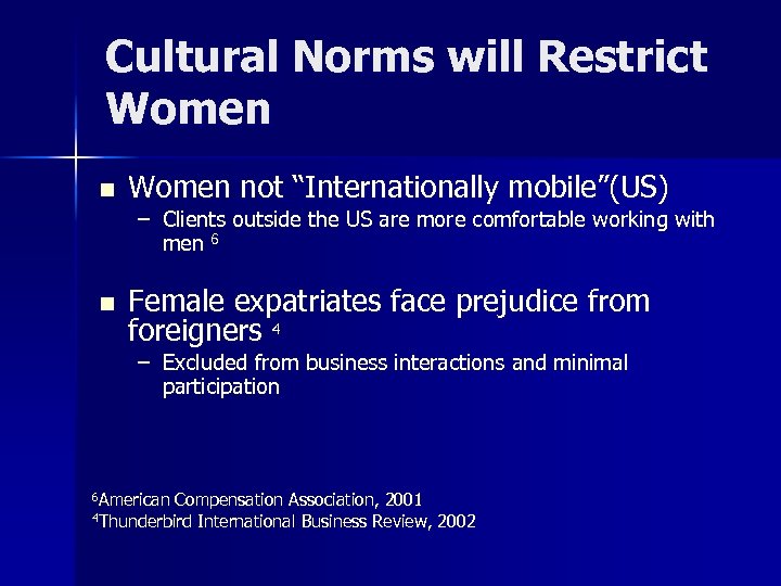 Cultural Norms will Restrict Women not “Internationally mobile”(US) – Clients outside the US are