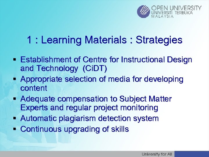 1 : Learning Materials : Strategies § Establishment of Centre for Instructional Design and