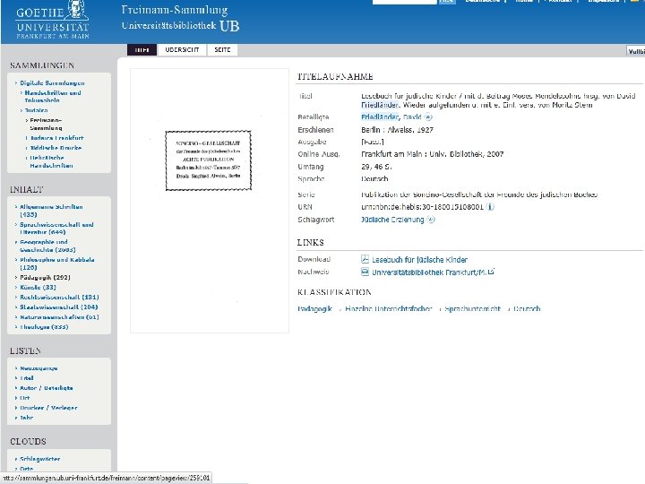 Dr. Rachel Heuberger, Judaica Abteilung, Universitätsbibliothek Frankfurt am Main 19 