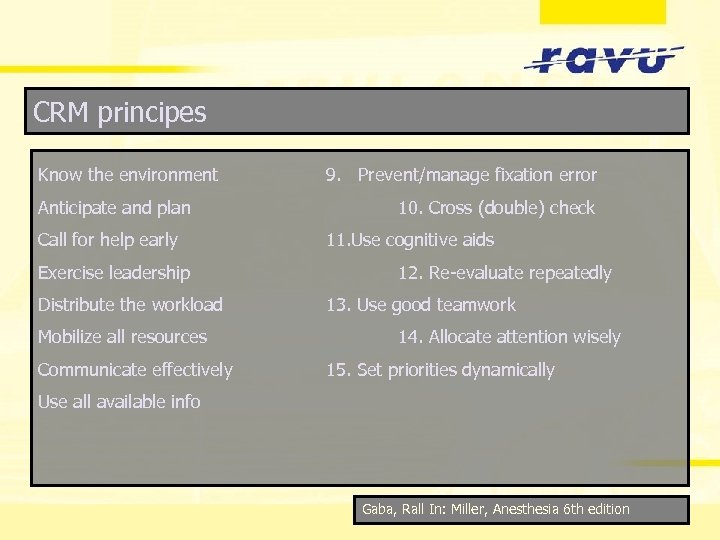 CRM principes Know the environment Anticipate and plan Call for help early Exercise leadership