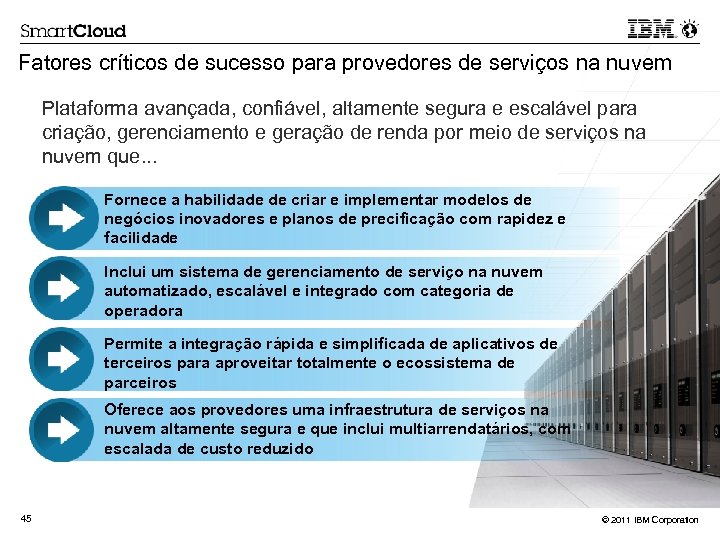 Fatores críticos de sucesso para provedores de serviços na nuvem Plataforma avançada, confiável, altamente