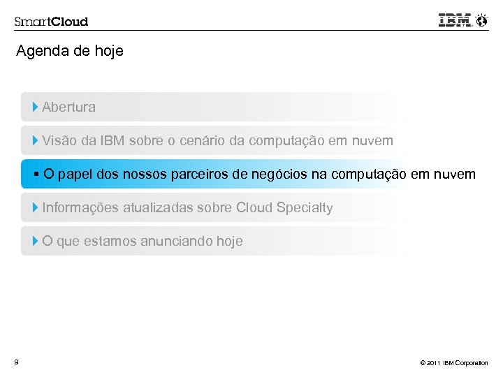 Agenda de hoje Abertura Visão da IBM sobre o cenário da computação em nuvem