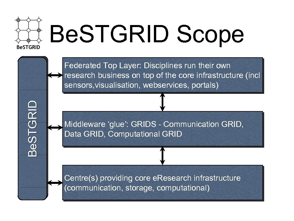 Be. STGRID Scope Be. STGRID Federated Top Layer: Disciplines run their own research business