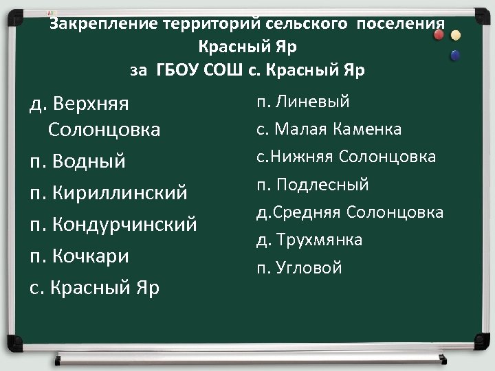 Закрепление территорий сельского поселения Красный Яр за ГБОУ СОШ с. Красный Яр д. Верхняя