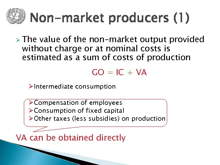 Non-market producers (1) Ø The value of the non-market output provided without charge or