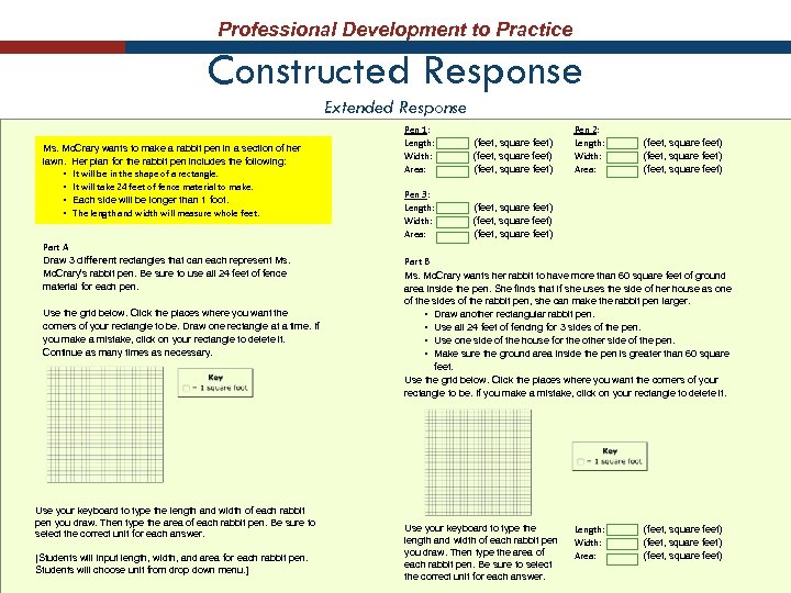 Professional Development to Practice Constructed Response Extended Response Ms. Mc. Crary wants to make