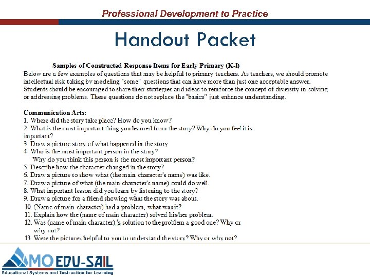 Professional Development to Practice Handout Packet 