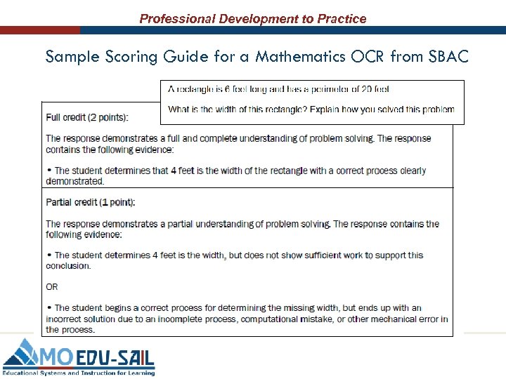 Professional Development to Practice Sample Scoring Guide for a Mathematics OCR from SBAC 