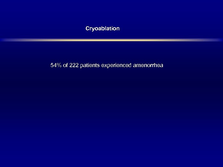 Cryoablation 54% of 222 patients experienced amenorrhea 