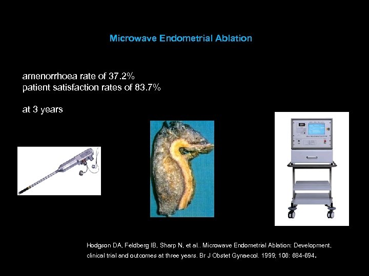 Microwave Endometrial Ablation amenorrhoea rate of 37. 2% patient satisfaction rates of 83. 7%