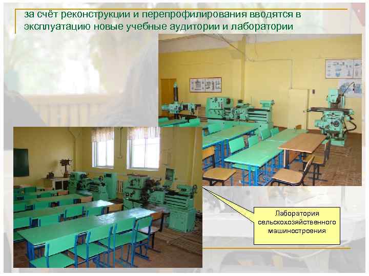 за счёт реконструкции и перепрофилирования вводятся в эксплуатацию новые учебные аудитории и лаборатории Лаборатория