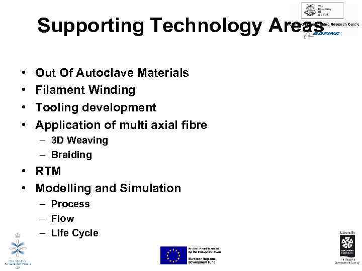 Supporting Technology Areas • • Out Of Autoclave Materials Filament Winding Tooling development Application