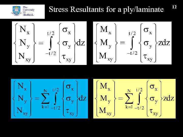 Stress Resultants for a ply/laminate 12 