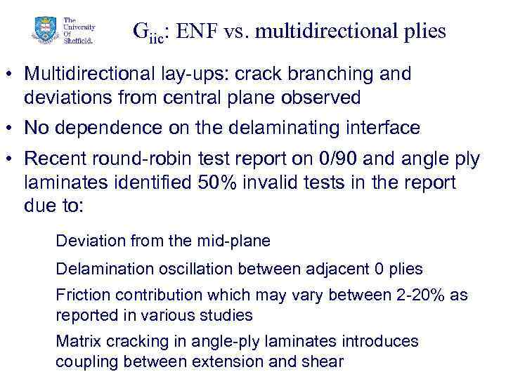Giic: ENF vs. multidirectional plies 33 • Multidirectional lay-ups: crack branching and deviations from