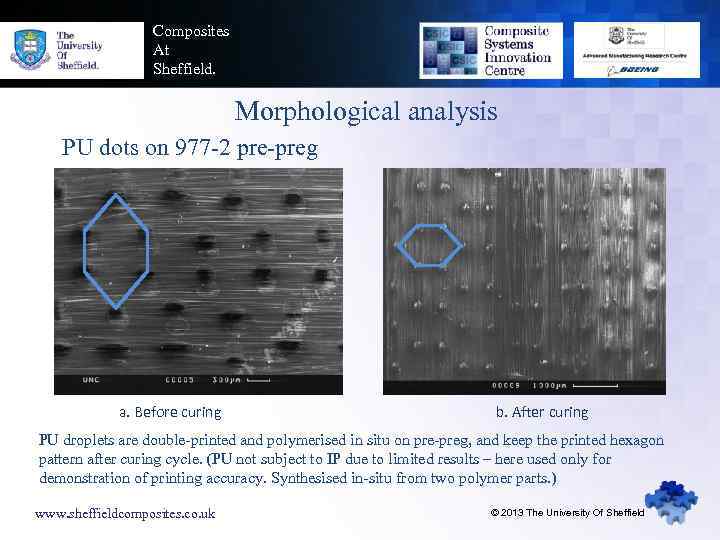 Composites At Sheffield. Morphological analysis PU dots on 977 -2 pre-preg a. Before curing