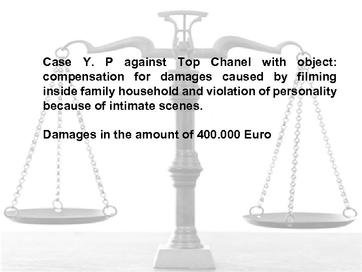 Case Y. P against Top Chanel with object: compensation for damages caused by filming
