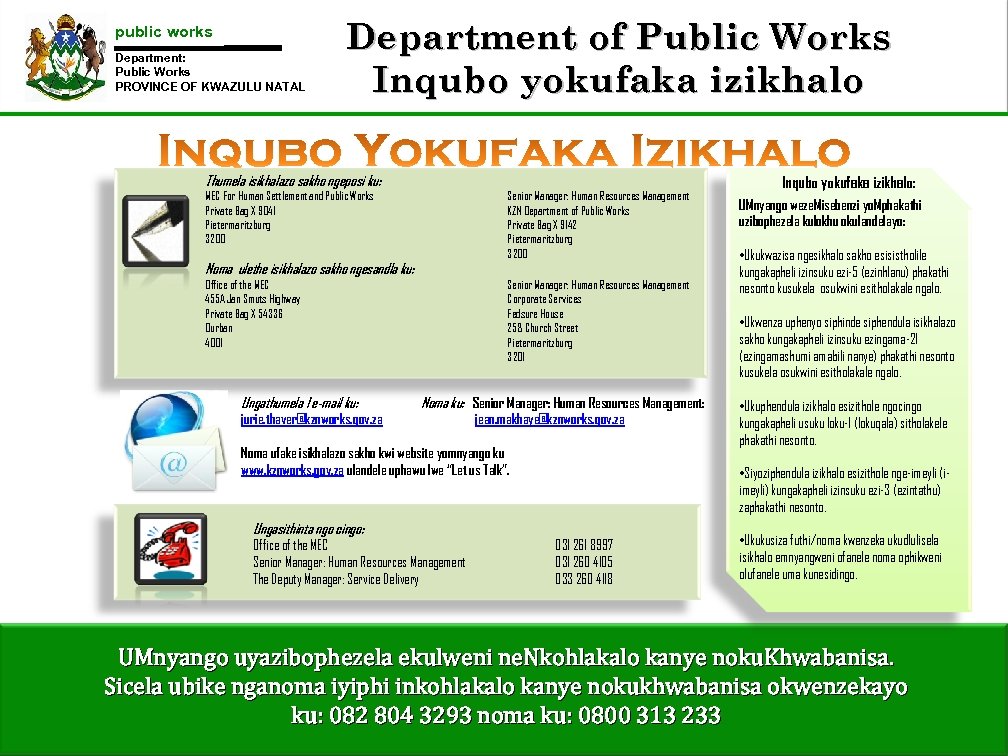 Public Works Department Public Works PROVINCE OF KWAZULU