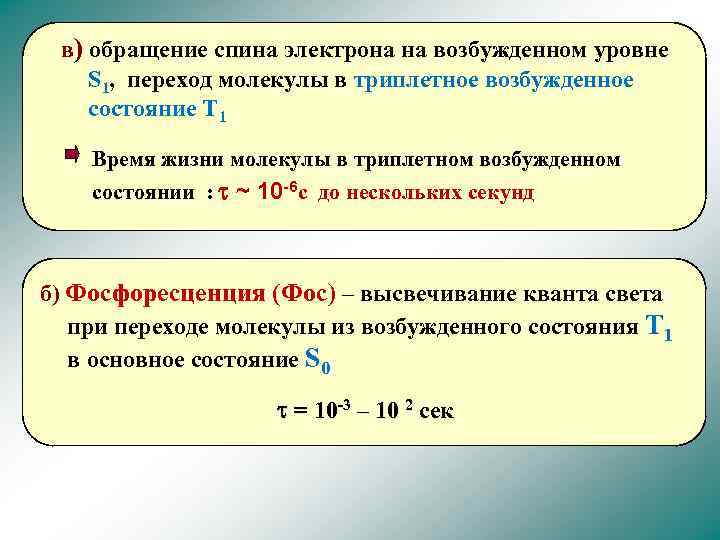 Возбуждение молекулы. Время жизни возбужденного состояния молекулы. Время жизни возбужденного состояния. Среднее время жизни возбужденного состояния атома. Переход молекулы из возбужденного состояние в основное.