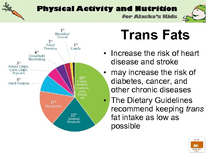 Trans Fats • Increase the risk of heart disease and stroke • may increase