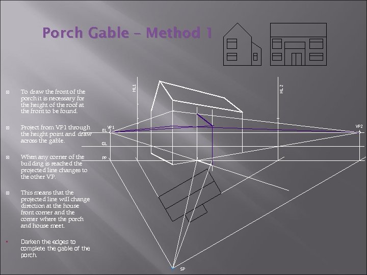  • To draw the front of the porch it is necessary for the