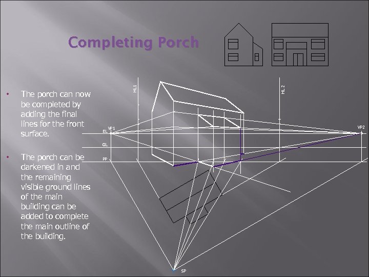 The porch can now be completed by adding the final lines for the front