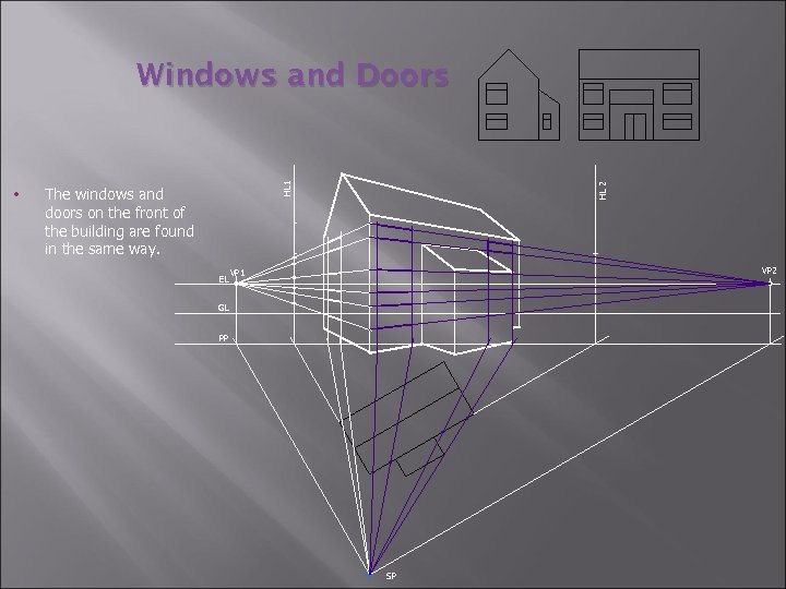 The windows and doors on the front of the building are found in the